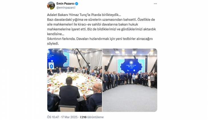 Gazeteci Emin Pazarcı: Bakan Tunç, kira davalarını hızlanması için yeni tedbirler alınacağını söyledi!