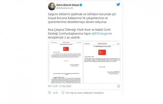 Bakan Selçuk tan kısa çalışma ödeneği paylaşımı!