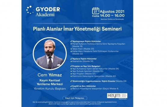 GYODER Planlı Alanlar İmar Yönetmeliği Semineri 27 Ağustos ta!