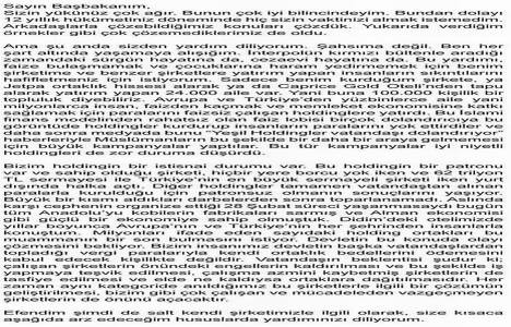 Fadıl Akgündüz den Başbakan Recep Tayyip Erdoğan a mektup!