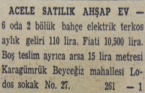 1950 yılında Sarıyer de 42.000 liraya yalı satılacakmış!