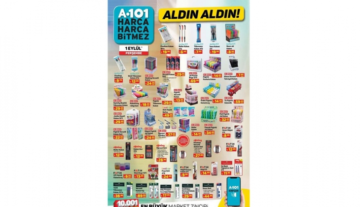 A101 1 Eylül 2022 kataloğu kırtasiye ürünleri! Tüm okul ürünleri aktüel kataloğunda