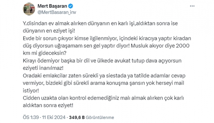 Mert Başaran: Yurt dışından ev almak çok karlı, ama aldıktan sonra eziyet!