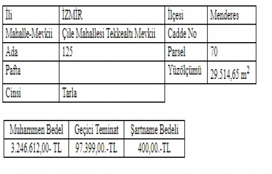 İzmir Menderes te 3.2 milyon TL ye satılık tarla!