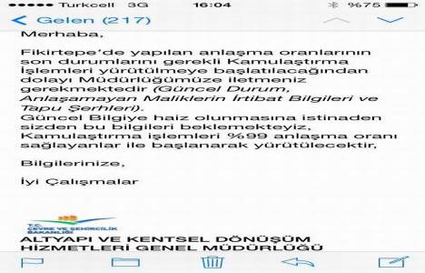 Fikirtepe de kamulaştırmayı başlatan SMS!