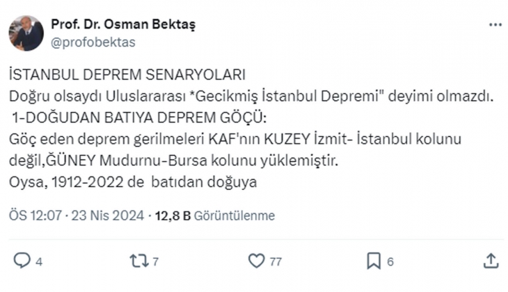 Prof. Dr. Osman Bektaş: Kuzey Marmara Fayı enerjisini harcadı ancak 7 den küçük deprem üretebilir!