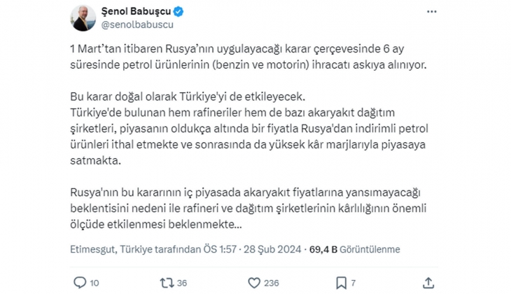 Rusya benzin ve motorin ihracatını askıya alıyor! Akaryakıt fiyatları yeniden tırmanacak mı?