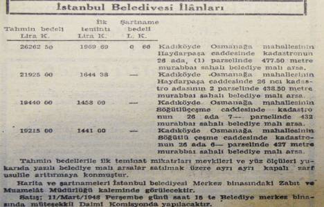 1948 yılında Kadıköy'de 477 metrekare arsa 26.262 liraya satılacakmış!