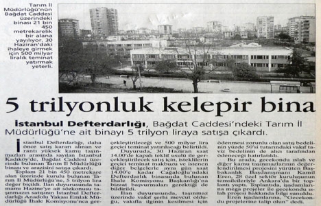 1997 yılında Bağdat Caddesi nde 5 trilyon liraya 21.450 metrekare arsa!