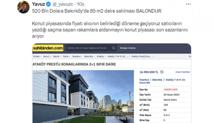 Bakırköy deki 85 metrekare ev 520 bin dolara satılıyor: Konut piyasası son sazanlarını arıyor!