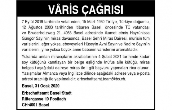 İsviçre Hükümeti, Hayrünissa Güngör ün servetinin varislerini arıyor!