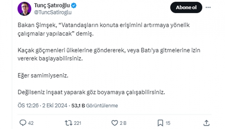 Konuta erişilebilirlik sorunu kaçak göçmenleri ülkelerine göndererek, Batı ya gitmelerine izin vererek çözülebilir!