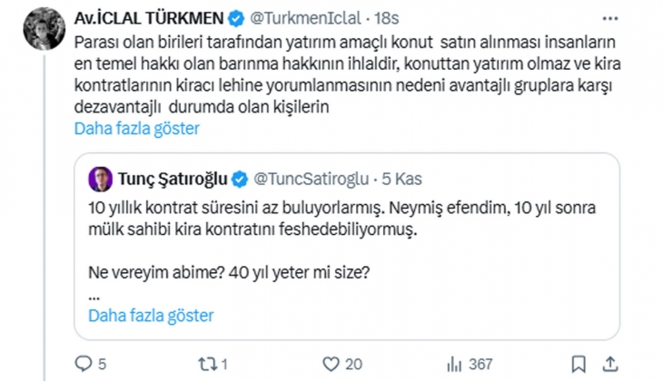 Avukattan yatırım amaçlı konut alımı, barınma hakkının ihlalidir çıkışı!