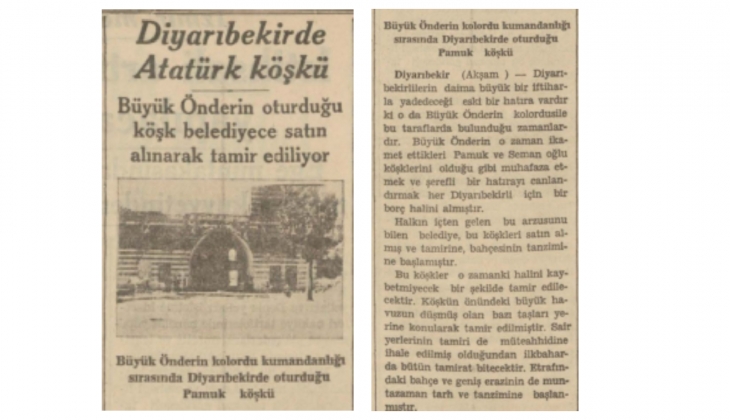 Diyarbakır daki Atatürk Köşkü 1937 yılında belediye tarafından satın alınmış!