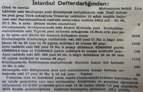 1937 yılında Laleli'de 249 metrekare arsa metrekaresi 8 liradan satılacakmış!