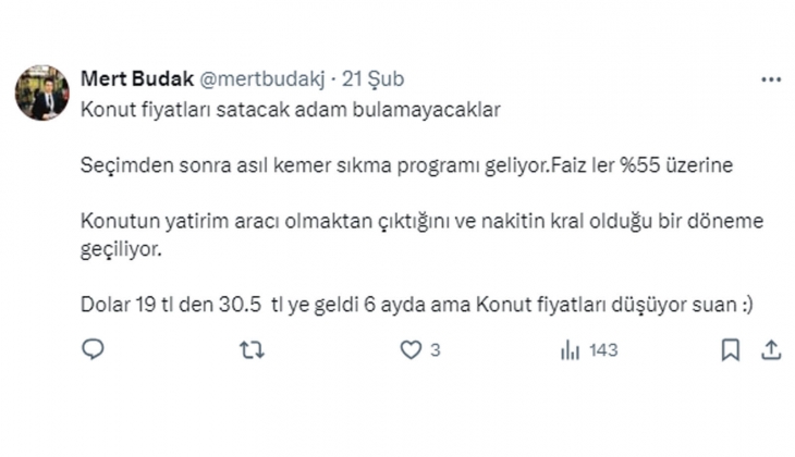 Konut fiyatları TL bazında Haziran dan beri düşüyor!