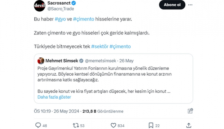 Gayrimenkul yatırım fonlarının projelere yatırım yapması çimento ve GYO hisselerine yarayacak!
