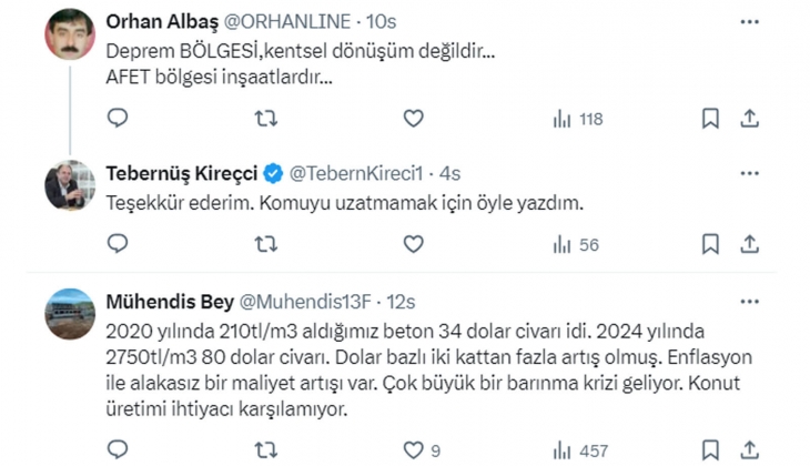 Tebernüş Kireçci uyardı: Kentsel dönüşüm destekleri beton ve çimento fiyatlarına endekslenmezse projeler yarım kalır!