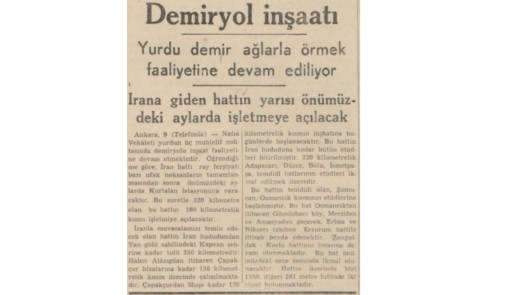 1941 yılında Van-İran arası 320 km lik demir yolu ulaşımı!