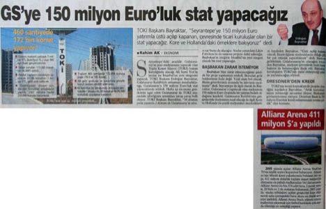 2006 yılında Galatasaray a 150 milyon Euro luk stad!