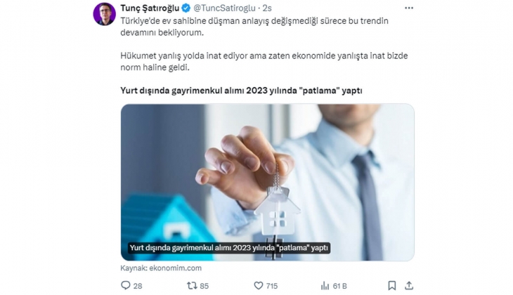 Türkiye de ev sahibine düşman anlayış değişmezse, gayrimenkulde yurt dışına kaçış devam eder!