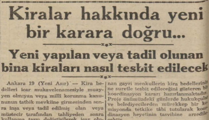 1941'de kiralar hakkında yeni karar! Yeni yapılan konutlar için kira düzenlemesi!