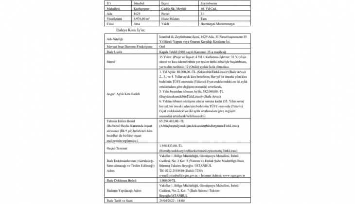 Zeytinburnu nda yapım veya onarım karşılığı kiralama ihalesi!