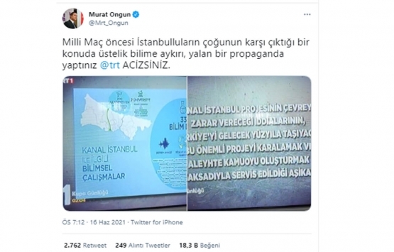 Murat Ongun dan Kanal İstanbul reklamına tepki!