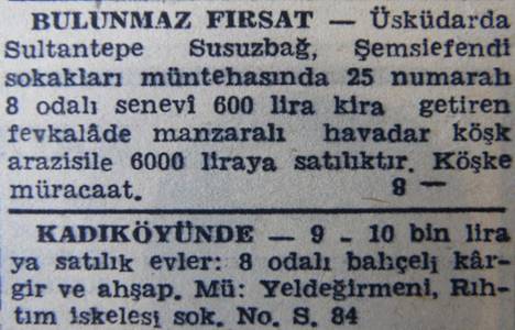1943 yılında Üsküdar'da bir köşk 6 bin liraya satılacakmış!