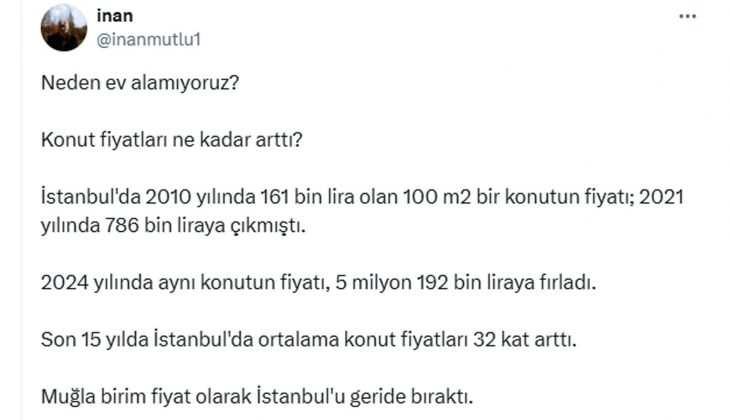 Son 15 yılda İstanbul da ortalama konut fiyatı 32 kat yükseldi! İşte neden ev alamıyoruz sorusunun yanıtı! 