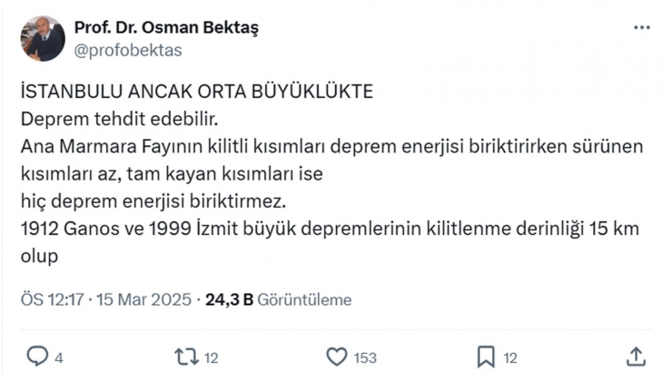 Prof. Dr. Osman Bektaş ezber bozdu: Beklenen İstanbul depremi 6,4 büyüklüğünde olabilir!