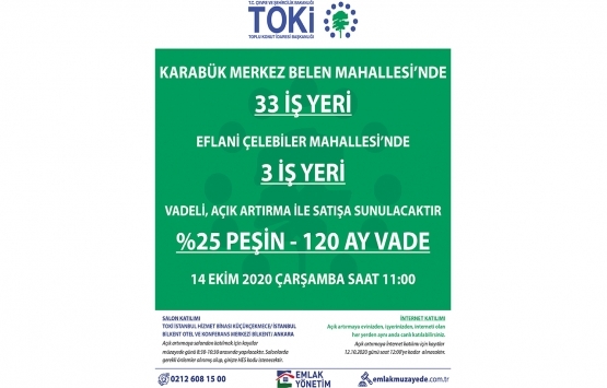 TOKİ Karabük te 36 iş yerini satışa çıkardı!