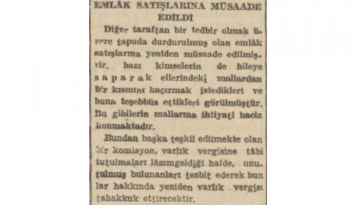 1942 de tapuda satışı durdurulan gayrimenkuller tekrar satışa çıkarılmış!