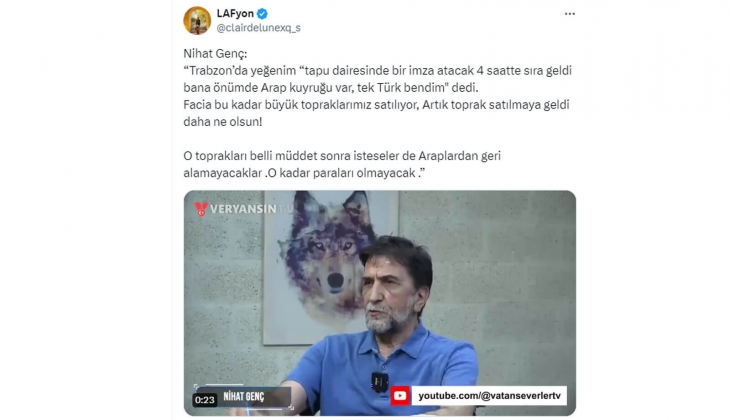 Gazeteci Nihat Genç ten yabancıya satış tepkisi: Yabancılara satılan topraklar geri alınamayacak, o kadar para olmayacak