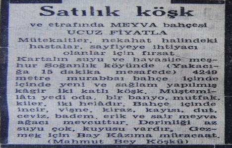 1943 yılında Kartal'da Mahmut Bey Köşkü 4.249 metrekare arazisiyle satılacakmış!