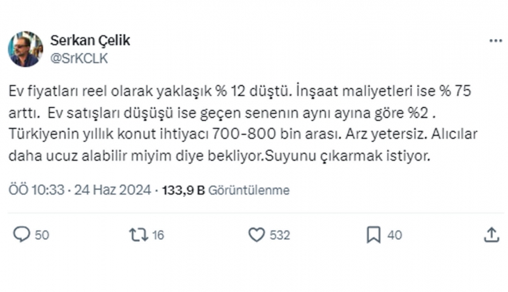 Ev alacaklar daha ucuza alabilir miyim diye bekliyor! Ama fiyatlar reel olarak yüzde 12 düştü!