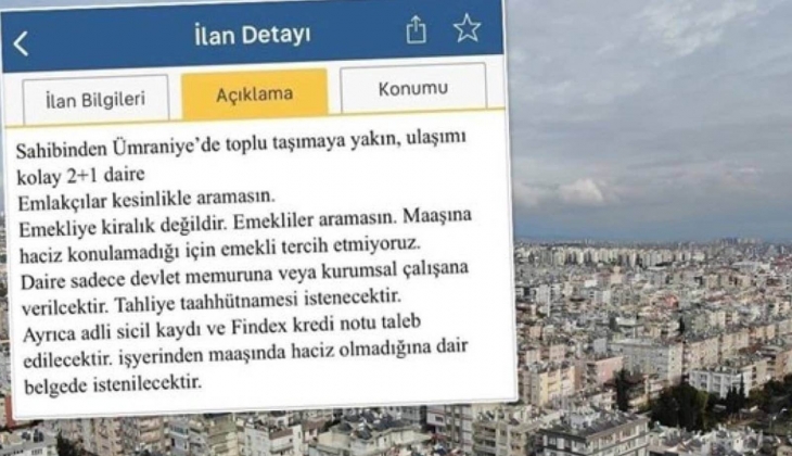 'Emekliler aramasın' başlığı altındaki emlak ilanından çıkan sonuç: Emeklilerin yaşam alanına set çekildi!