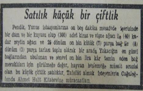1944 yılında Pendik'te 33 dönüm arazili bir çiftlik satılacakmış!