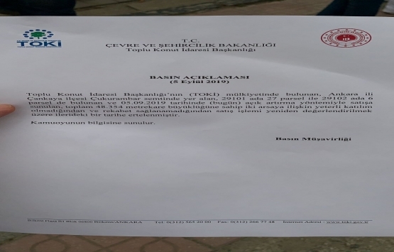 TOKİ AOÇ taşınmazları ihalesini erteledi!