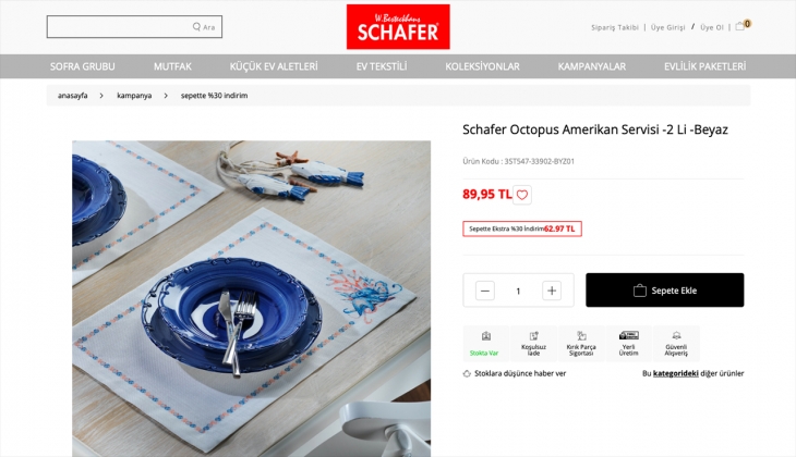 Schafer ev tekstili ürünlerinde sepette yüzde 30 indirim kampanyası başlattı! 21 Eylül 2022 Schafer fiyat listesi