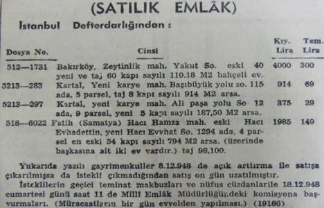 1948 yılında Kartal'da 914 metrekare arsa 914 liraya satılacakmış!