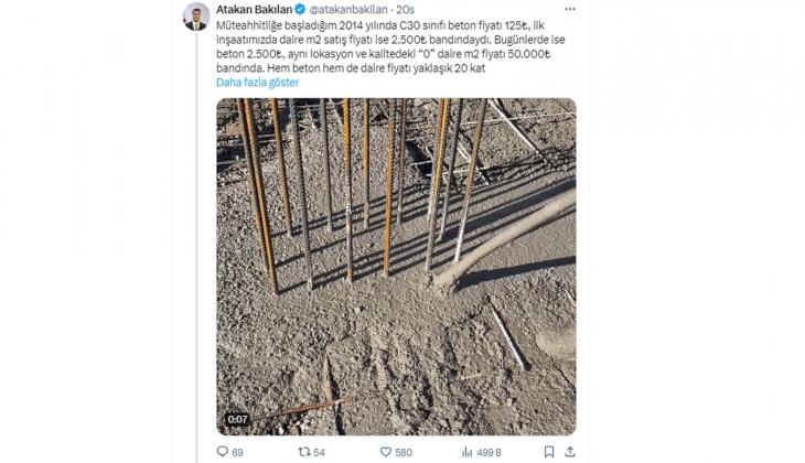 Hem beton hem de konut fiyatları 10 yılda 20 kat arttı!