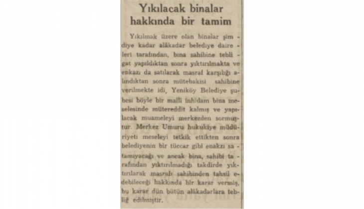 1938 yılında belediye yıkılmak üzere olan binaların enkazlarını satmış!