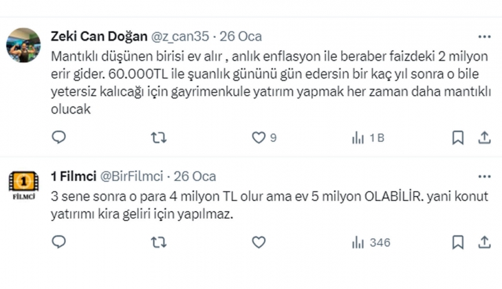 2 milyon TL paranız olsa 15 bin TL kira getirili ev mi alırsınız, aylık 60 bin TL getirili faize mi yatırırsınız?