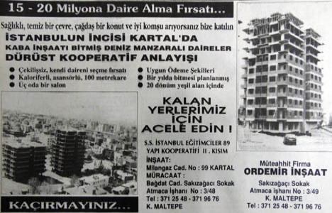 1990 yılında Kartal da 15-20 milyona daire!