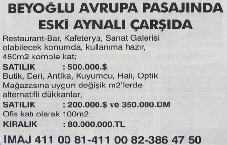 1996 yılında Avrupa Pasajı'nda 500.000 dolara komple kat!