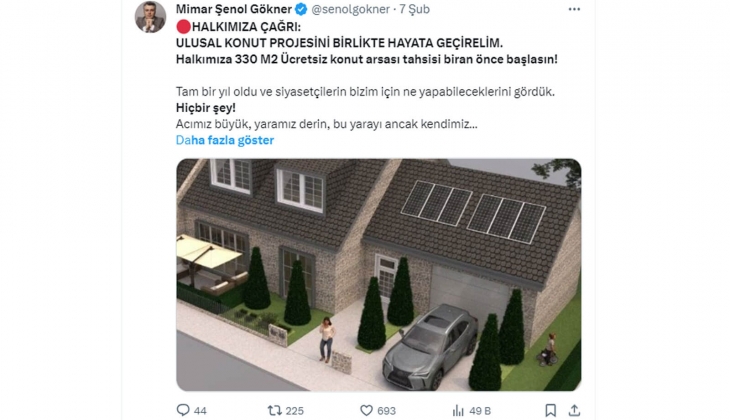 Halka 330 metrekare ücretsiz konut arsası tahsis edilsin! Mimar Şenol Gökner den ulusal konut projesi çağrısı!
