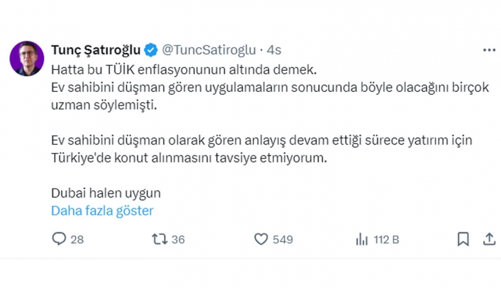 Ünlü ekonomist Ev sahibini düşman gören anlayış değişmeden, Türkiye den konut almayın dedi!