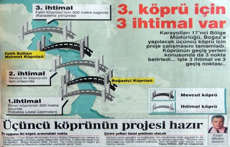 1996 yılında Üçüncü Boğaz Köprüsü nün projesi hazırlanmış!