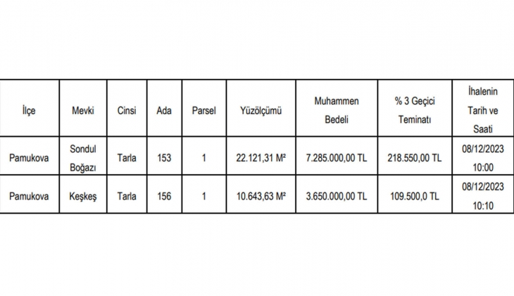 Sakarya da 2 adet arazi satılıyor! İhalesi 8 Aralık ta!
